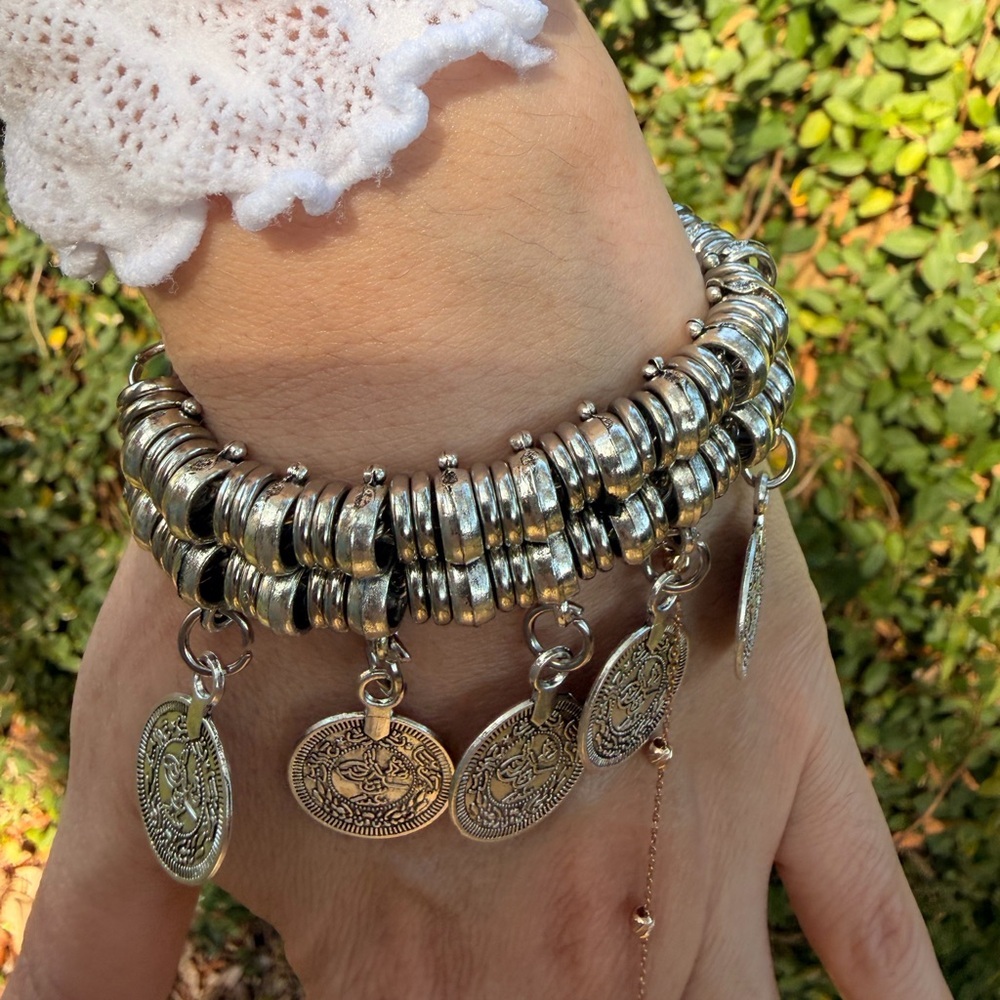Ottoman coin bracelet turkish silver jewelry antique  bangle middle eastern - Picture 6 of 8